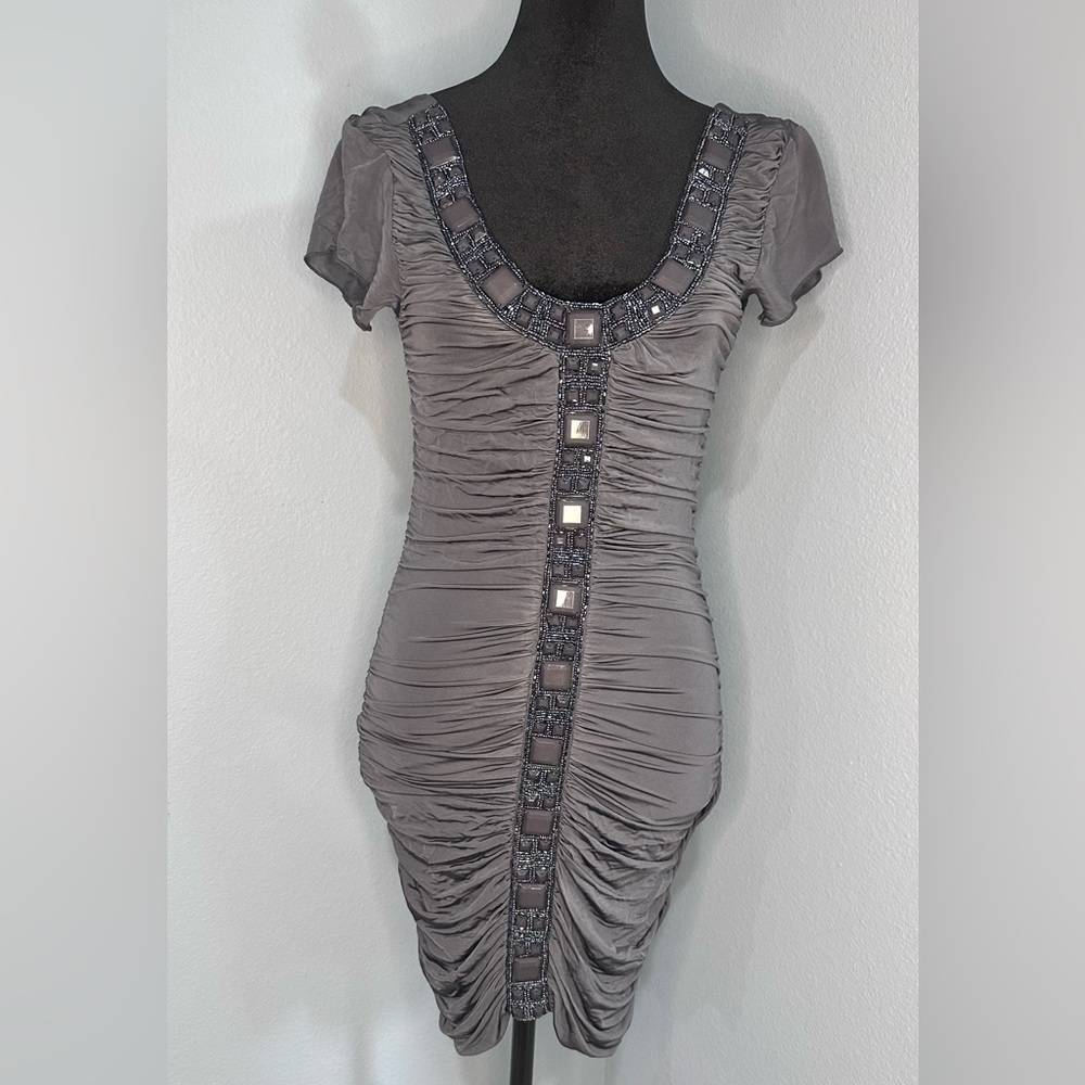 Body language Paris bodycon dress , gray with beaded detail. Size S
